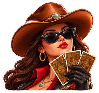 Cowgirl in sunglasses holding playing cards