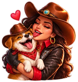 Cowgirl hugging her dog